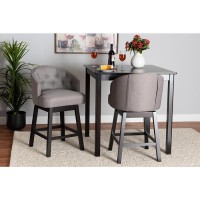 Baxton Studio Theron MidCentury Transitional Grey Fabric and Espresso Brown Finished Wood 2Piece Swivel Counter Stool Set