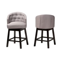 Baxton Studio Theron MidCentury Transitional Grey Fabric and Espresso Brown Finished Wood 2Piece Swivel Counter Stool Set