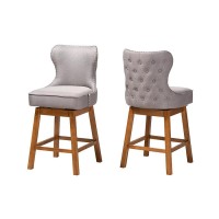 Baxton Studio Gradisca Modern Grey Fabric and Walnut Brown Finished Wood 2Piece Swivel Counter Stool Set