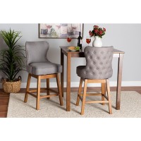 Baxton Studio Gradisca Modern Grey Fabric and Walnut Brown Finished Wood 2Piece Swivel Counter Stool Set