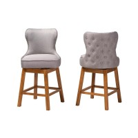 Baxton Studio Gradisca Modern Grey Fabric and Walnut Brown Finished Wood 2Piece Swivel Counter Stool Set