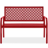 Best Choice Products Outdoor Bench 2Person Metal Steel Benches Furniture For Garden Patio Porch Entryway Wgeometric Backres