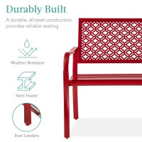 Best Choice Products Outdoor Bench 2Person Metal Steel Benches Furniture For Garden Patio Porch Entryway Wgeometric Backres