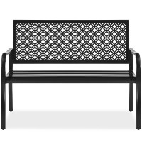 Best Choice Products Outdoor Bench 2Person Metal Steel Benches Furniture For Garden Patio Porch Entryway Wgeometric Backres