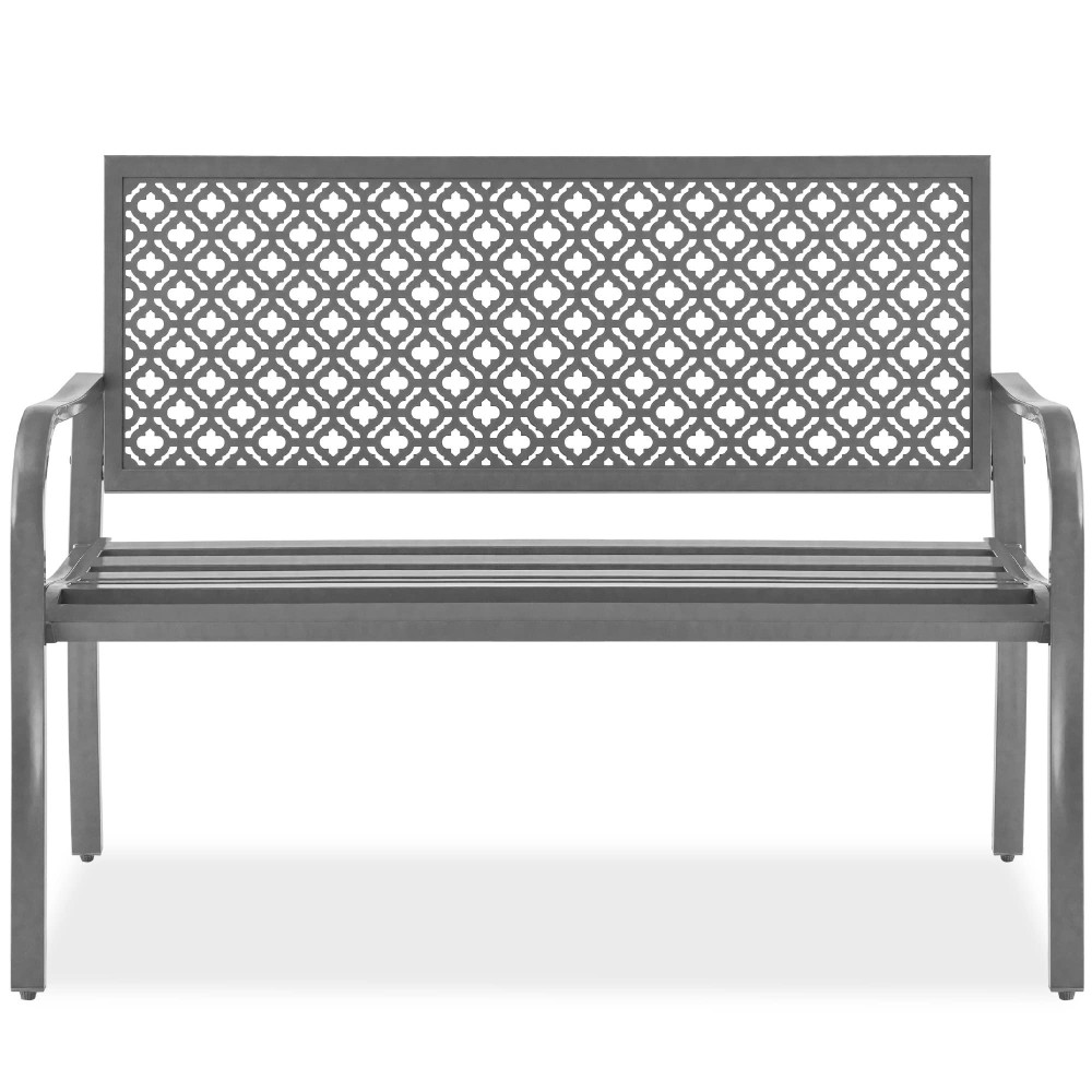 Best Choice Products Outdoor Bench 2Person Metal Steel Benches Furniture For Garden Patio Porch Entryway Wgeometric Backres