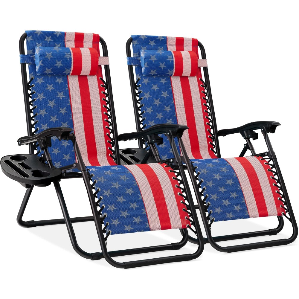 Best Choice Products Set Of 2 Adjustable Steel Mesh Zero Gravity Lounge Chair Recliners Wpillows And Cup Holder Trays America