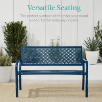 Best Choice Products Outdoor Bench 2-Person Metal Steel Benches Furniture For Garden, Patio, Porch, Entryway W/Geometric Backrest, 790Lb Capacity - Peacock Blue
