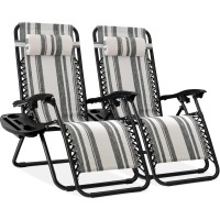 Best Choice Products Set Of 2 Adjustable Steel Mesh Zero Gravity Lounge Chair Recliners Wpillows And Cup Holder Trays Gray St