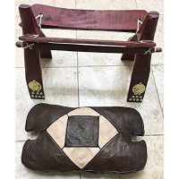 H A N Vintage Egyptian Camel Foot Stool Ottoman Saddle Leather Wood Ottoman Camel Chair, Handmade Chair