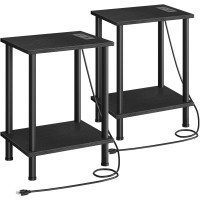 Hoobro Side Table With Charging Station, Set Of 2 End Tables With Usb Ports And Outlets, Nightstand With 2-Layer Storage Shelves For Small Spaces, Living Room, Bedroom, Black Bk09Ubzp201