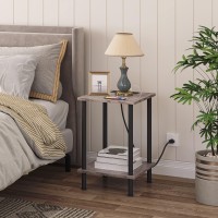 Hoobro Side Table With Charging Station End Table With Usb Ports And Outlet Nightstand With 2Layer Storage Shelves For Small