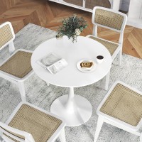 Giantex White Round Dining Table, 32 Inches Modern Tulip Kitchen Table W/ 0.9??Thickened Tabletop & Sturdy Metal Pedestal, Mid-Century Leisure Table For Small Places, Dining Room, Living Room, Cafe