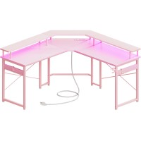 Odk L Shaped Gaming Desk With Led Lights Power Outlets 51 Computer Desk With Full Monitor Stand Corner Desk With Cup Holde