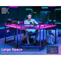 Odk L Shaped Gaming Desk With Led Lights Power Outlets 51 Computer Desk With Full Monitor Stand Corner Desk With Cup Holde