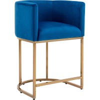 Wahson Velvet Upholstered Bucket Counter Height Stool, 24'' H Mid Century Modern Fabric Bar Stool, With Golden Metal Frame, Royal Blue