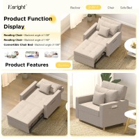 Esright 40 Inch Sleeper Chair 3-In-1 Convertible Futon Multi-Functional Adjustable Reading Sofa Bed With Modern Linen Fabric, Cream Beige