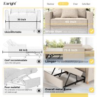 Esright 40 Inch Sleeper Chair 3-In-1 Convertible Futon Multi-Functional Adjustable Reading Sofa Bed With Modern Linen Fabric, Cream Beige