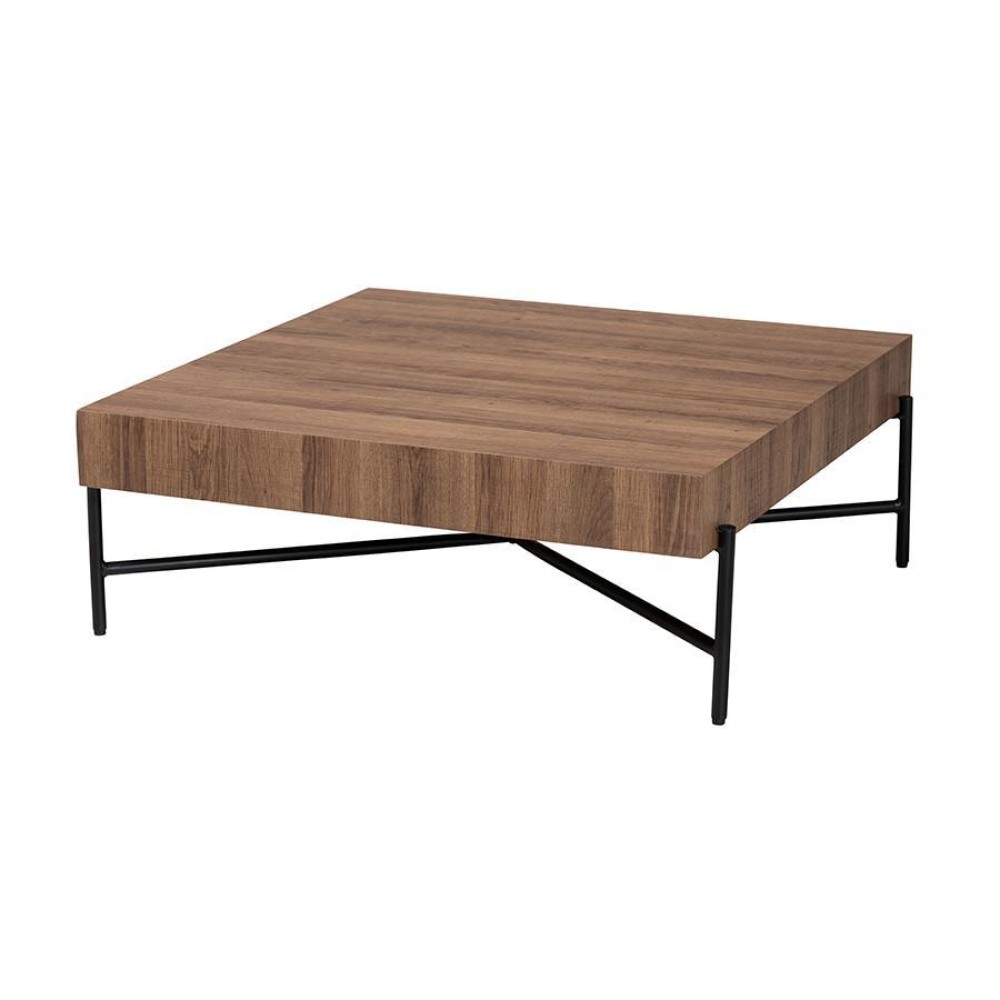 Baxton Studio Savion Modern Industrial Walnut Brown Finished Wood and Black Metal Coffee Table