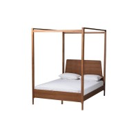 Baxton Studio Roman Classic and Traditional Ash Walnut Finished Wood Queen Size Canopy Bed