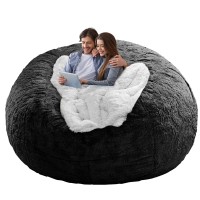 Yudoutech Bean Bag Chair Cover(Cover Only,No Filler),Big Round Soft Fluffy Pv Velvet Washable Bean Bag Lazy Sofa Bed Cover For Adults,Living Room Bedroom Furniture Outside Cover,5Ft Black.