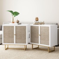 Nathan James Sideboard Buffet Modern Storage, Free Standing Accent Cabinet For Hallway, Entryway Or Living Room, Set Of 2, White/Cane/Brass