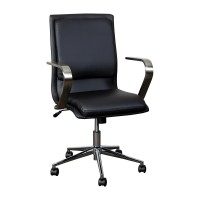 James MidBack Designer Executive LeatherSoft Office Chair with Brushed Chrome Base and Arms Black