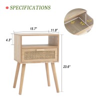 Maxsmeo Bedside Table Small Nightstand With Charging Station Rattan Side Table Small Wood End Table For Living Room Bedroom A