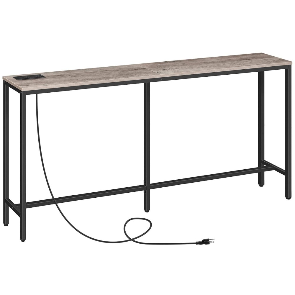 Mahancris Console Table With Power Outlet 63 Narrow Sofa Table Industrial Entryway Table With Usb Ports Behind Couch Table