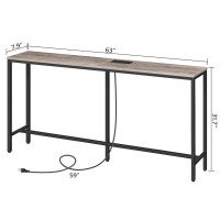 Mahancris Console Table With Power Outlet 63 Narrow Sofa Table Industrial Entryway Table With Usb Ports Behind Couch Table