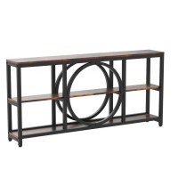Tribesigns Extra Long Console Table, 70.9 Inch Narrow Sofa Tables With 3 Tier Wood Storage Shelves Industrial Metal Frame For Entryway Hallway Living Room Behind Couch, Rustic Brown Black