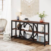 Tribesigns Extra Long Console Table, 70.9 Inch Narrow Sofa Tables With 3 Tier Wood Storage Shelves Industrial Metal Frame For Entryway Hallway Living Room Behind Couch, Rustic Brown Black