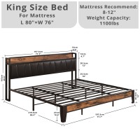 Likimio King Bed Frame Storage Headboard With Charging Station Solid And Stable Noise Free No Box Spring Needed Easy Assemb