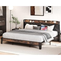 Likimio King Bed Frame Storage Headboard With Charging Station Solid And Stable Noise Free No Box Spring Needed Easy Assemb