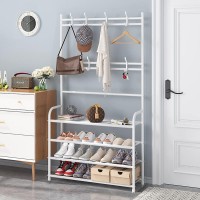 Weecron Entryway Shoe Rack With Coat Rack 4 Tier Shoe Stand Orqanizer For Bedroom Dorm White