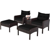 Happygrill 5 Pieces Patio Furniture Set Outdoor Rattan Wicker Conversation Set With Coffee Table Cushioned Sofas And Ottoman Chat Set For Garden Backyard