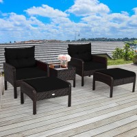 Happygrill 5 Pieces Patio Furniture Set Outdoor Rattan Wicker Conversation Set With Coffee Table Cushioned Sofas And Ottoman Chat Set For Garden Backyard