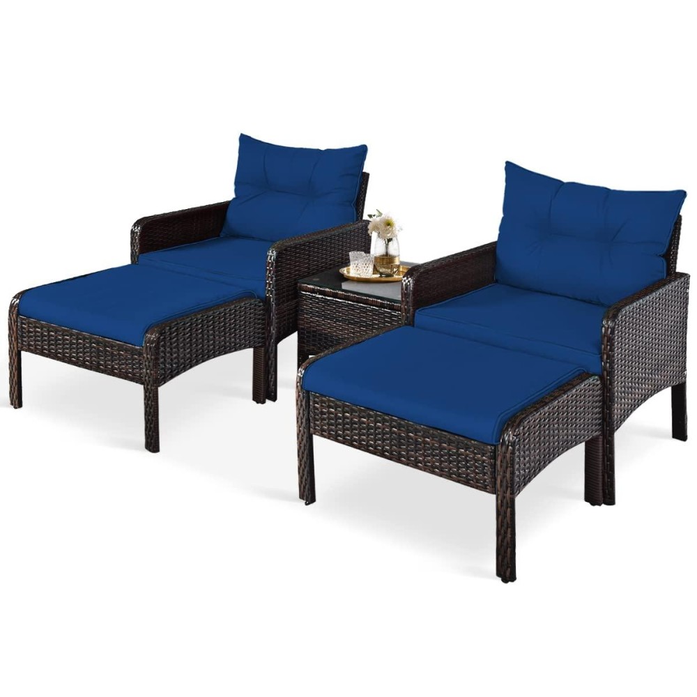 Happygrill 5 Pieces Patio Furniture Set Outdoor Rattan Wicker Conversation Set With Coffee Table Cushioned Sofas And Ottoman Chat Set For Garden Backyard