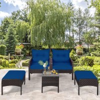 Happygrill 5 Pieces Patio Furniture Set Outdoor Rattan Wicker Conversation Set With Coffee Table Cushioned Sofas And Ottoman Chat Set For Garden Backyard