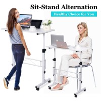 Klsmyhoki Standing Desk Adjustable Height Mobile Stand Up Desk With Wheels Small Computer Desk Rolling Desk Portable Laptop De