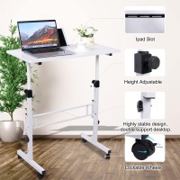 Klsmyhoki Standing Desk Adjustable Height Mobile Stand Up Desk With Wheels Small Computer Desk Rolling Desk Portable Laptop De