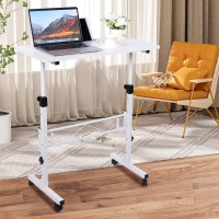 Klsmyhoki Standing Desk Adjustable Height Mobile Stand Up Desk With Wheels Small Computer Desk Rolling Desk Portable Laptop De