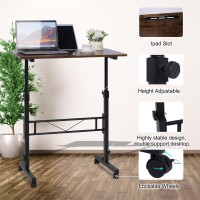 Standing Desk Adjustable Height Mobile Stand Up Desk With Wheels Small Computer Desk Rolling Desk Portable Laptop Desk Rustic