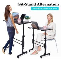 Standing Desk Adjustable Height Mobile Stand Up Desk With Wheels Small Computer Desk Rolling Desk Portable Laptop Desk Black S