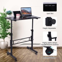 Standing Desk Adjustable Height Mobile Stand Up Desk With Wheels Small Computer Desk Rolling Desk Portable Laptop Desk Black S