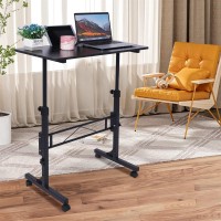 Standing Desk Adjustable Height Mobile Stand Up Desk With Wheels Small Computer Desk Rolling Desk Portable Laptop Desk Black S