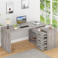 Hsh L Shape Desk With Drawers Lshaped Desk With Storage Cabinet Shelves Home Office Corner Computer Desk For Executive Writin