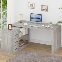 Hsh L Shape Desk With Drawers Lshaped Desk With Storage Cabinet Shelves Home Office Corner Computer Desk For Executive Writin