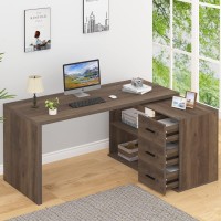 Hsh L Shaped Desk With Storage Cabinet Wood L Shape Desk With Drawers Shelf Large Corner Computer Table In Home Office Bedroom