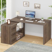 Hsh L Shaped Desk With Storage Cabinet Wood L Shape Desk With Drawers Shelf Large Corner Computer Table In Home Office Bedroom