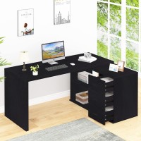 Hsh White Lshaped Computer Desk With 3 Drawers And 2 Shelves Reversible Home Office Corner Desk For Writing Study Work Executi